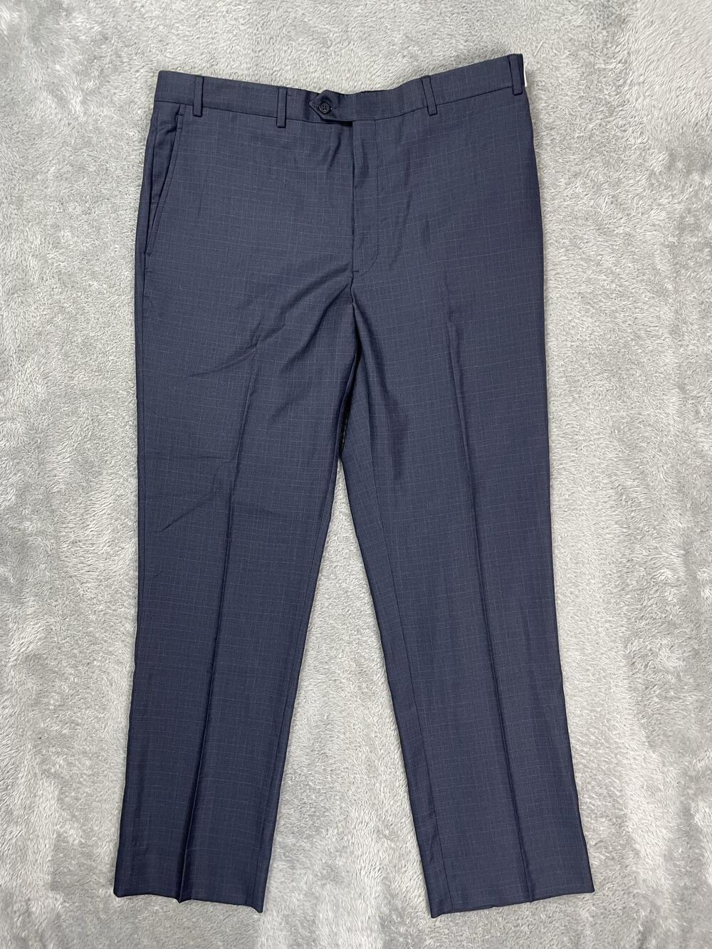 Kirkland Signature Dress Pants Mens 38x32 Navy Wool Flat Front Mini Plaid NWT